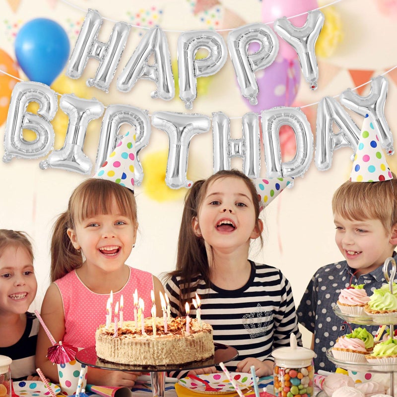 TOTAFAM Happy Birthday Balloons Banner 16 Inch, Foil Balloons Personalized Name Letters Balloons Sign Birthday Party Decorations for Women Men Boys Girls (Silver) - Image 3